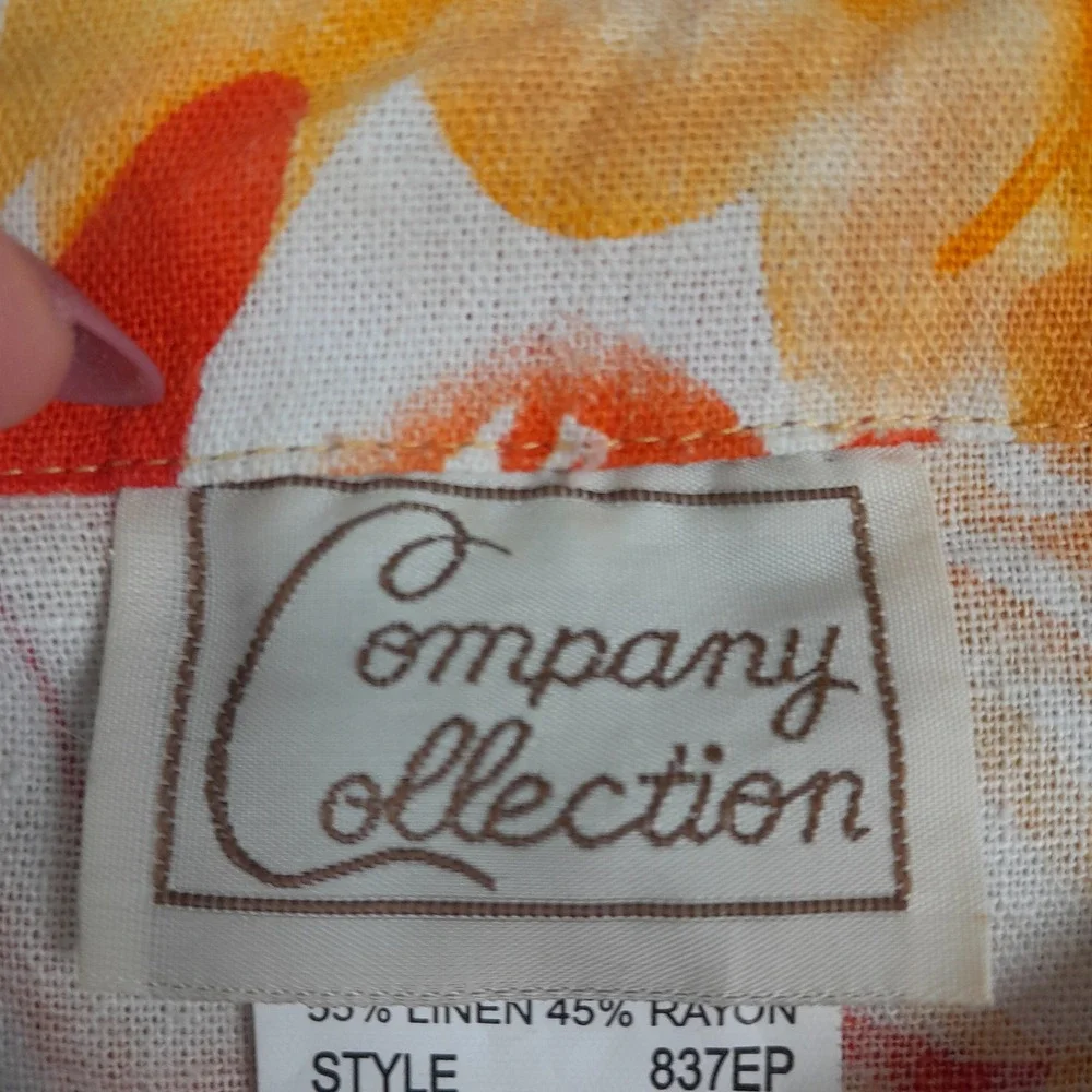 Vintage Company Collection Linen Blend Jacket Womens 14 Orange Abstract Floral